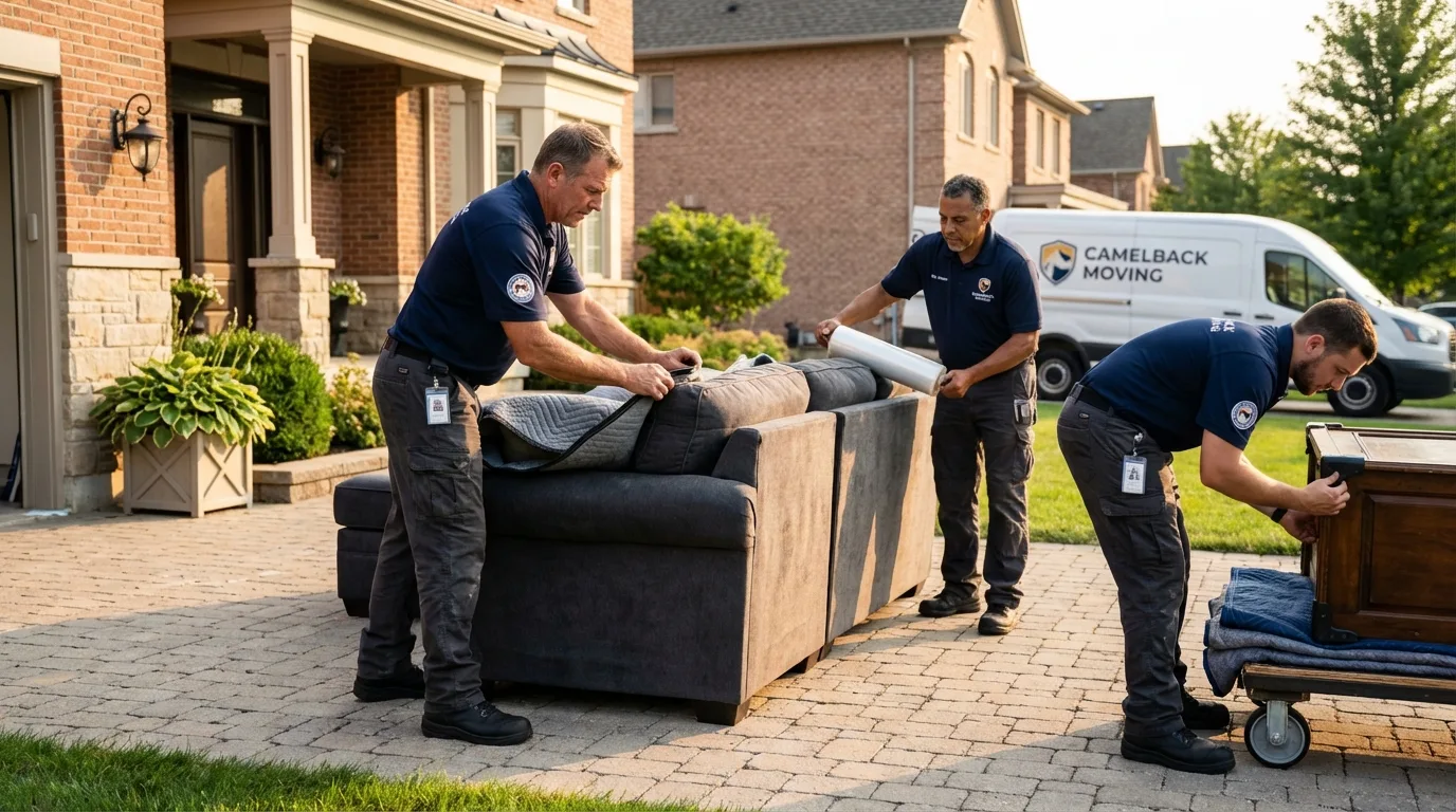 Large estate moving crew wrapping furniture in El Dorado, AR